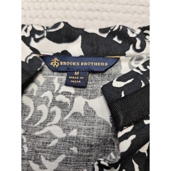 Brooks Brothers Shirt Womens Medium Linen Blend Vcut Neckline Black & White - Picture 5 of 8